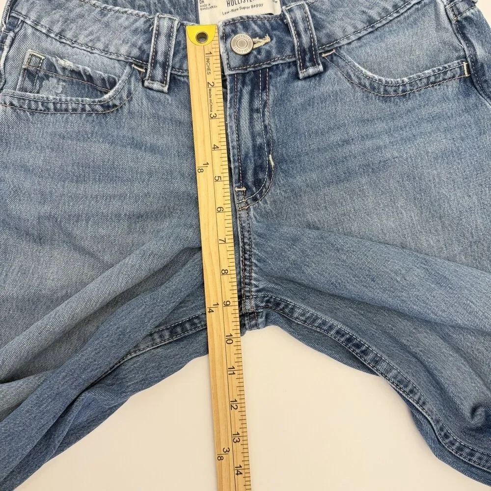 Hollister Low Rise Super Baggy Jeans W25 Light Wash Wide Leg Y2K Floral Pocket - Picture 11 of 11
